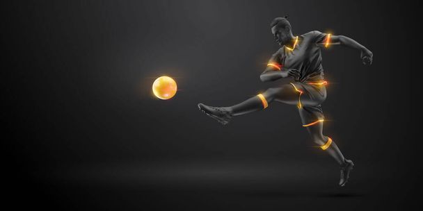 football soccer player man in action isolated black background. Vector illustration - Vector, Image