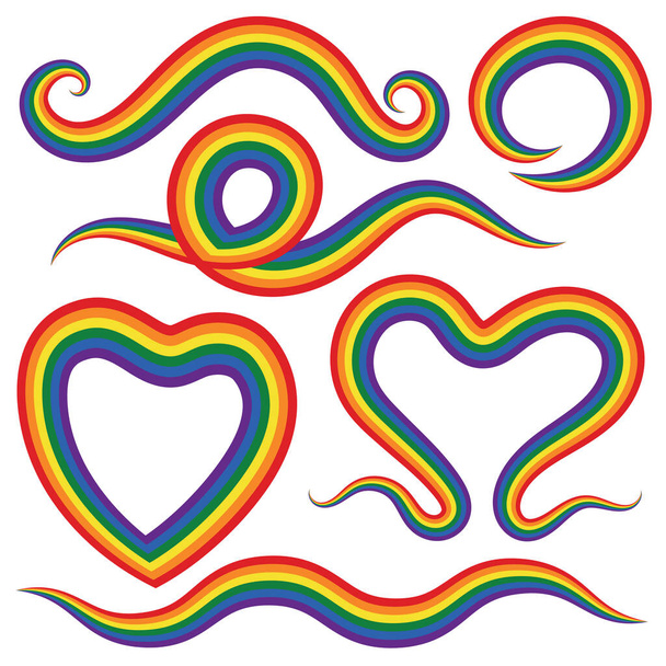 Pride Month Design Elements (em inglês). Conjunto de fita colorida com cores LGBT isoladas em fundo branco. Linha Rainbow Stripe. Conceito LGBTQ. - Foto, Imagem