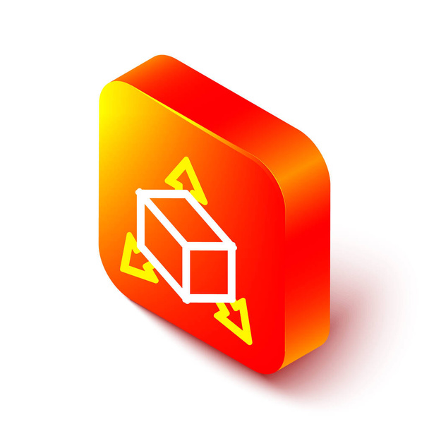 Isometric line Isometric cube icon isolated on white background. Geometric cubes solid icon. 3D square sign. Box symbol. Orange square button. Vector - Vector, Image