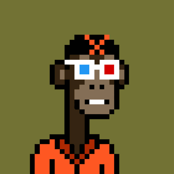 Cryptoapes carácter variante NFT. Aburrido mono con gafas 3d, sombrero, y la ilustración de vectores camisa naranja ilustración - Vector, Imagen