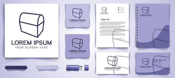 логотип сундук моно линии и визитная карточка дизайн шаблона вдохновение изолированы на белом фоне - Вектор,изображение
