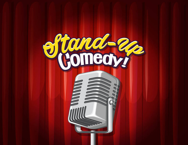 Stand up Comedy Banner mit Vintage Mikrofon Illustration - Vektor, Bild