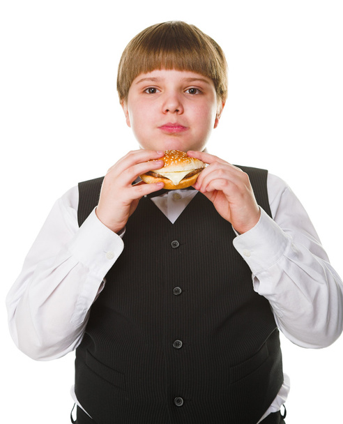 chłopiec z burger - Zdjęcie, obraz