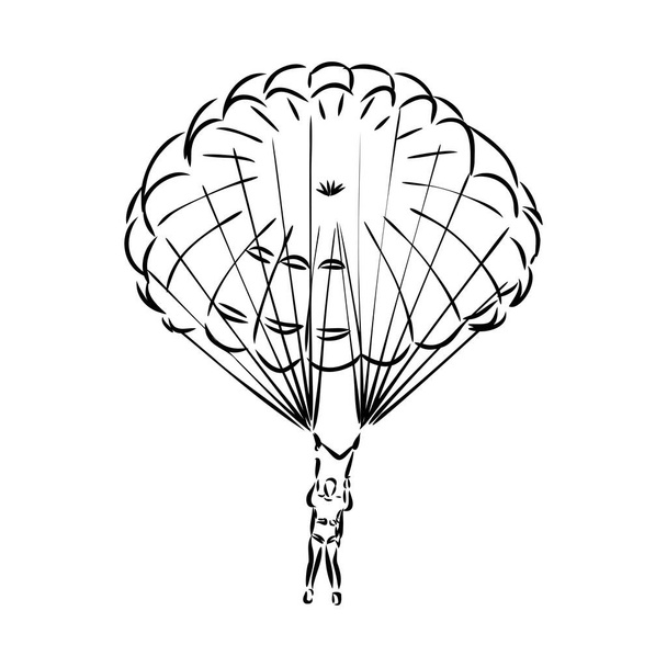 Vector, Image of Parachuting Illustration, black and white color, with transparent background - Vector, Image