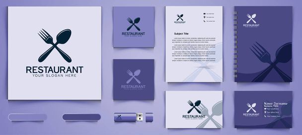 Пересеченная вилка и ложка, логотип ресторана и шаблон бизнес-бренда Дизайн Вдохновение изолированы на белом фоне - Вектор,изображение