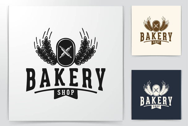 keresztezett sodrófa és búza, vintage pékség logó minták inspiráció elszigetelt fehér háttér - Vektor, kép