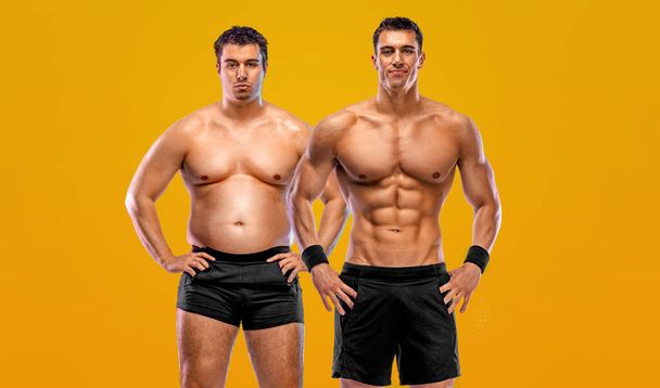 Awesome Before and After Weight Loss fitness Transformation. The man was fat but became athlet. Fat to fit concept. - Fotografie, Obrázek