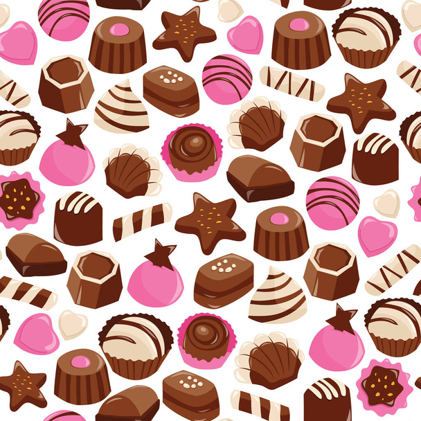 Een cartoon vector illustratie van zoete valentijn chocolade naadloze patroon achtergrond. - Vector, afbeelding