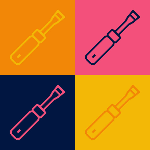 Pop art line Screwdriver icon isolated on color background. Service tool symbol. Vector - Vector, Image