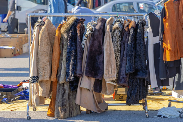 Fake Fur Faux Throw Coats at Flea Market - Valokuva, kuva