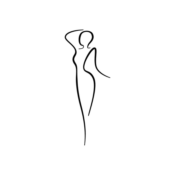 美容女性ラインボディシルエット。モデル女性のラインフィギュア。ウェルネスセンター、スポーツ、ダンス、美容室、スパのための女の子のサインの抽象的な図面。ベクトル - ベクター画像
