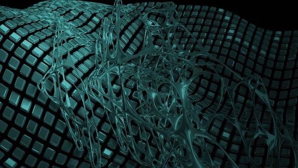 3D ilustrace - abstraktní pozadí s vlnami ze spousty obdélníkové geometrie primitivních tvarů  - Fotografie, Obrázek
