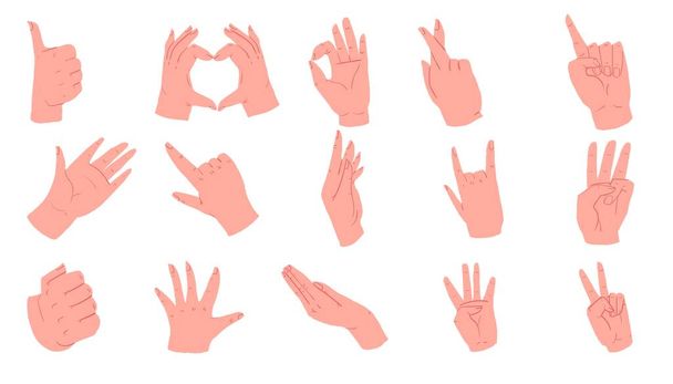 Bande dessinée plat gestes de la main et des doigts, ensemble de concept vectoriel - Vecteur, image