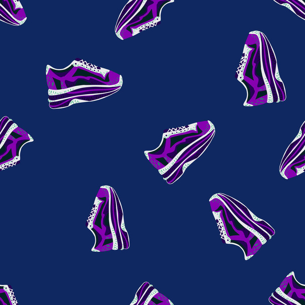 Sneakers seamless pattern. Background of clothing . Repeated texture in doodle style for fabric, wrapping paper, wallpaper, tissue. Vector illustration. - Vecteur, image