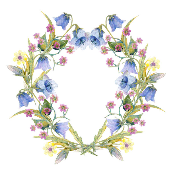 Romantic wreath. Think happy. Business card templates. Wildflowers in watercolor - Photo, Image