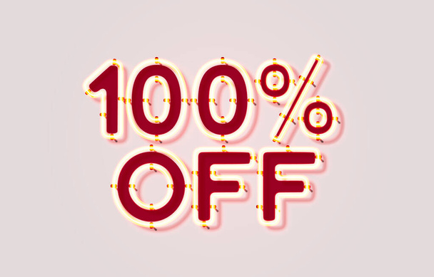 Neon 100 off sale banner. Sign board promotion. Vector - Διάνυσμα, εικόνα