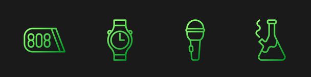 Set line Microphone, Drum machine music, Wrist watch and Glass bong for smoking marijuana. Gradient color icons. Vector - Vector, Image