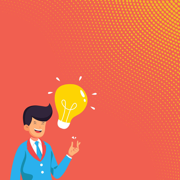 Gentleman Drawing Standing Having New Idea Presented With Large Light Bulb. Businessman Design Have Recent Thoughts With Lighting Lamp. - Vector, Image