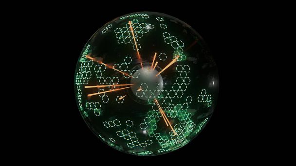 3d render Pulsating energy ball with neon green-orange lines - 写真・画像