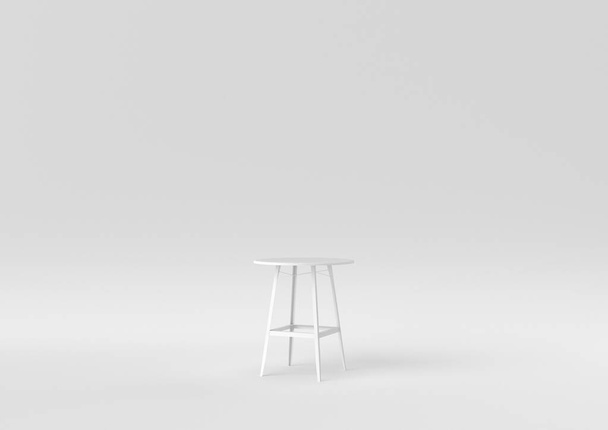 白い背景に白い丸テーブル。最小限の概念です。モノクロだ。3Dレンダリング. - 写真・画像