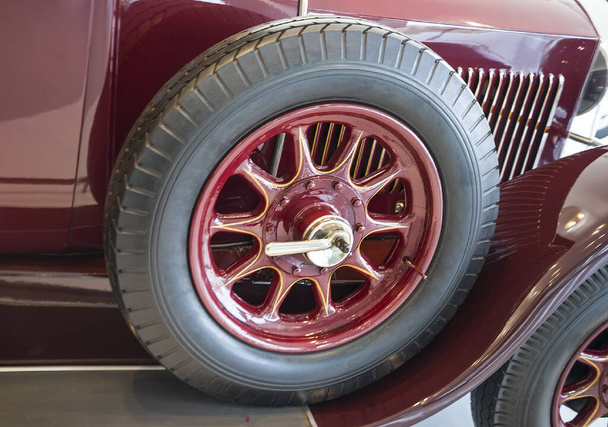 custom wheel on a burgundy retro car  - Photo, Image