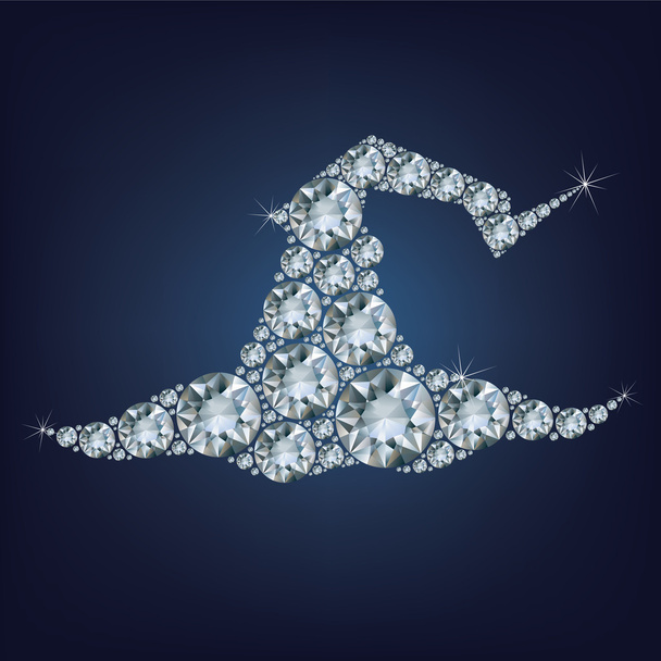 Tall witch hat made a lot of diamonds - Vector, Image
