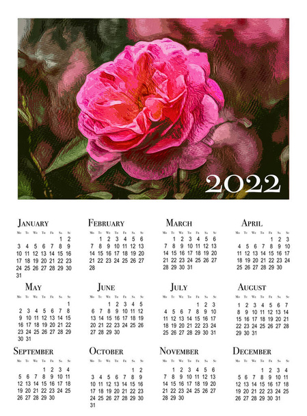 2022-es botanikai naptár. Függőleges falinaptár 2022-re, a hét hétfőn kezdődik.  - Fotó, kép