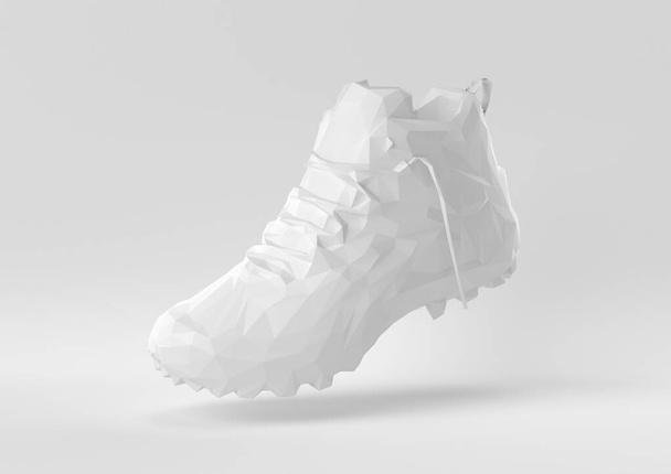 Fehér cipő lebeg fehér háttérben. minimális koncepció ötlet kreatív. origami stílus. 3D renderelés. - Fotó, kép