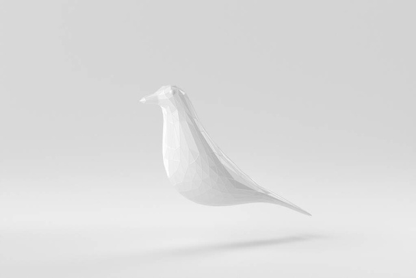 Uccello bianco su sfondo bianco. concetto minimo di poligono. monocromatico. Rendering 3D - Foto, immagini