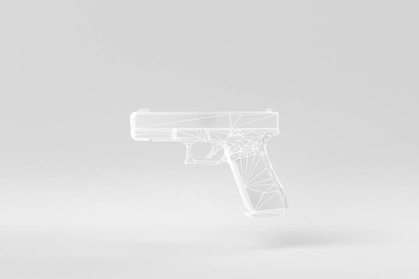 Pistol on a white background. Abstract polygonal minimal concept. monochrome. 3D render - Foto, immagini