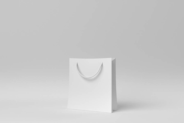 Bolsa de papel de compras sobre fondo blanco. concepto mínimo. Renderizado 3D. - Foto, imagen