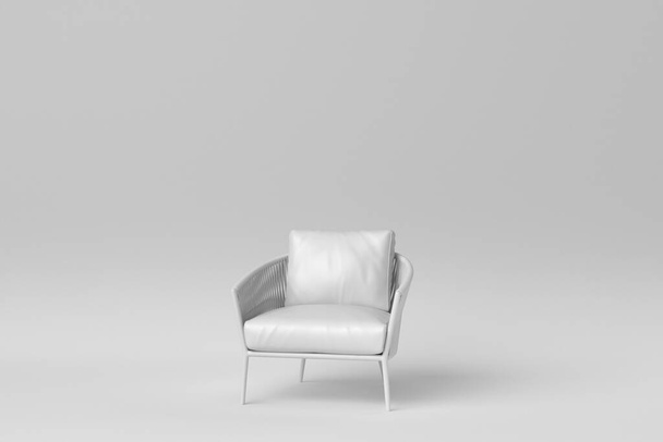 Witte moderne stoel op witte achtergrond. minimaal concept. 3D-weergave. - Foto, afbeelding
