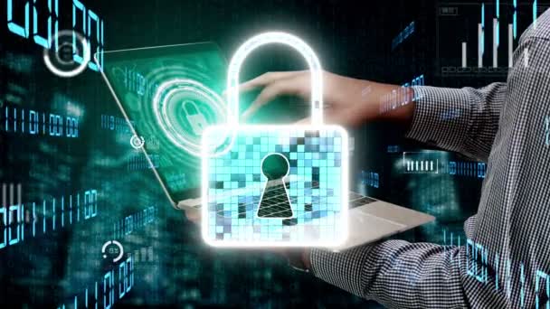 Tecnología de cifrado de seguridad cibernética para proteger la privacidad de datos conceptual - Metraje, vídeo