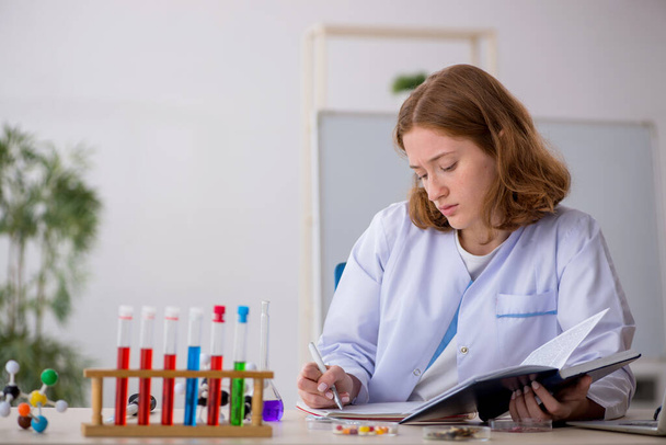Young female chemist student working at the lab - Photo, Image