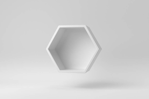 Hexagon wall shelves on white background. Design Template, Mock up. 3D render. - Photo, Image