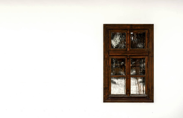 Vintage old wood windows on the white wall with copy space for you text - Foto, immagini