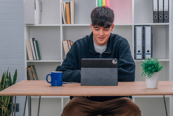teenage student with laptop studying - Photo, Image