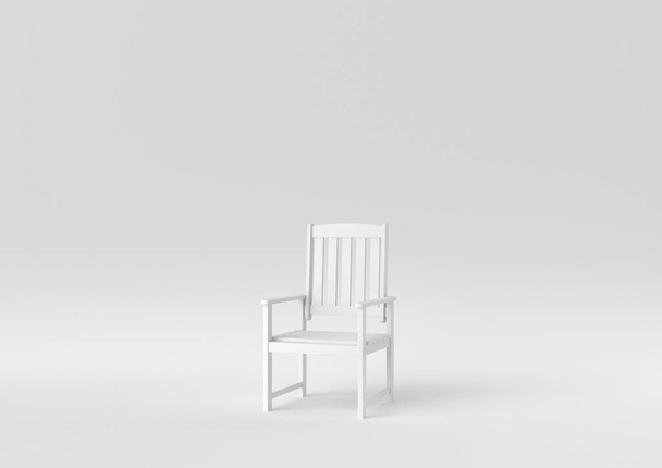 white wooden comfortable chair on white background. minimal concept idea. monochrome. 3d render - 写真・画像