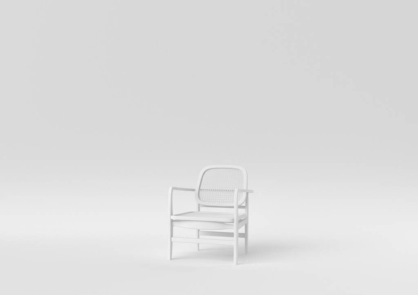 witte houten comfortabele stoel op witte achtergrond. Minimaal concept idee. monochroom. 3d renderen - Foto, afbeelding