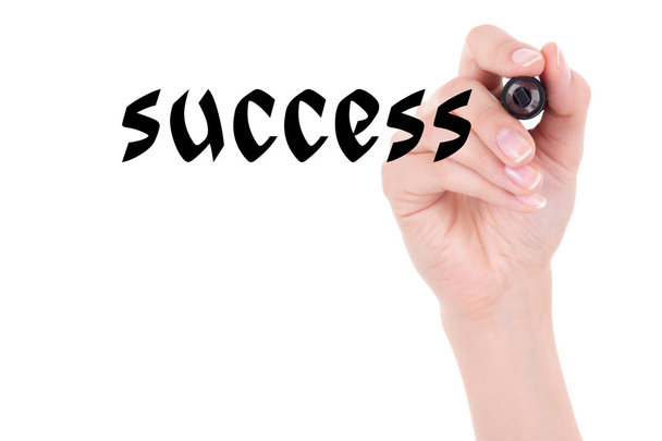 success concept - woman hand holding marker and writing isolated - Foto, afbeelding