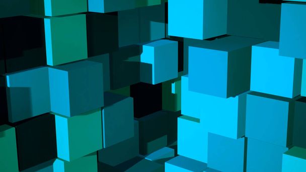 Colored cubes in abstraction. Animation. Colorful little boxes that move in 3D format. - Photo, Image