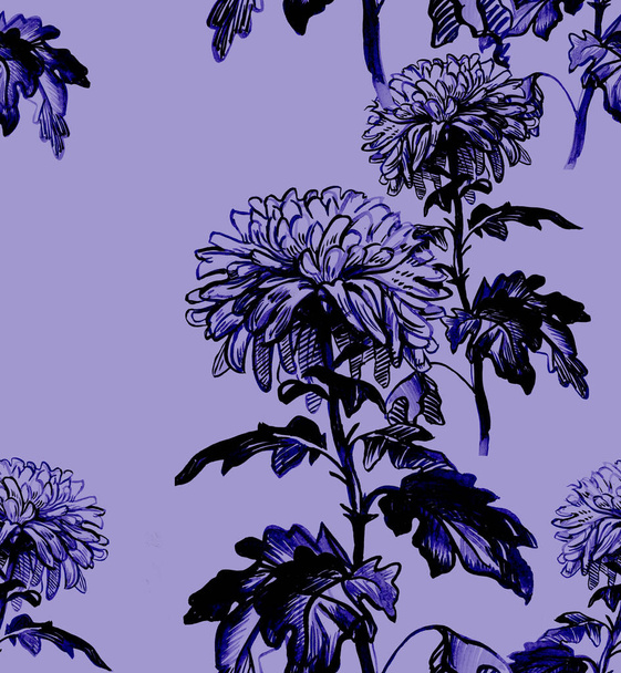 Trendy color seamless pattern with silhouettes of close up flowers. - Foto, Imagem