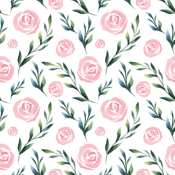Abstract roses and leaves pattern beautiful pink and grey nice and gentle seamless - Фото, изображение