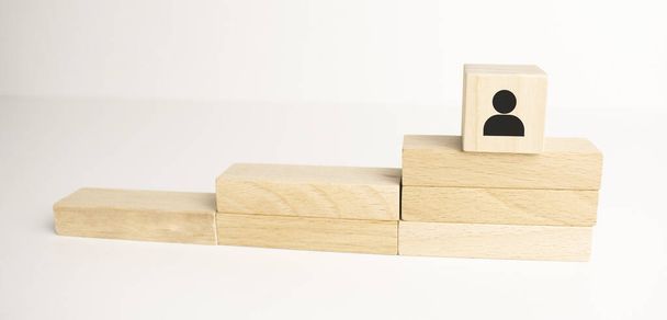 Concept of building success foundation. wooden blocks in the shape of a staircase - Fotografie, Obrázek