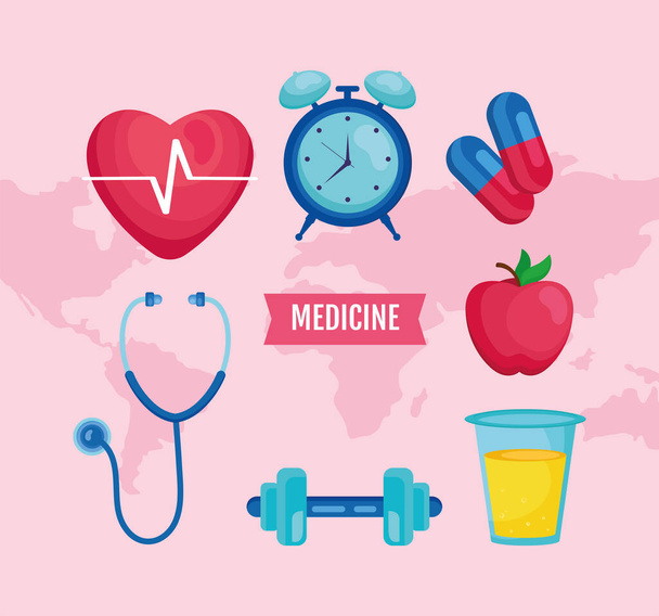 eight health care icons - Vector, Image