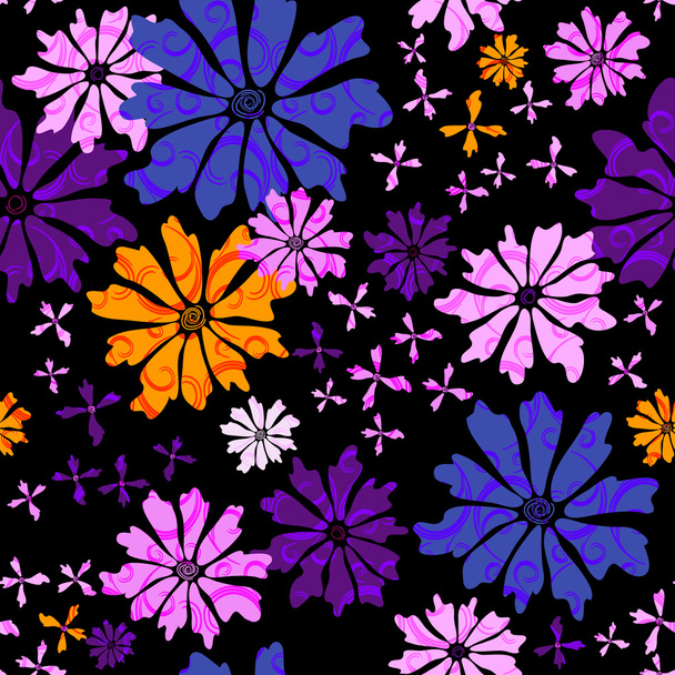 Floral seamless black pattern - Vector, Image