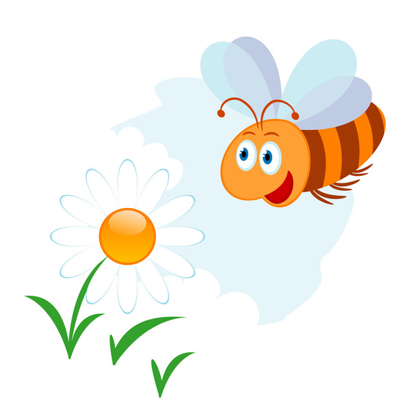 Söpö sarjakuva mehiläinen ja kukka
 - Vektori, kuva