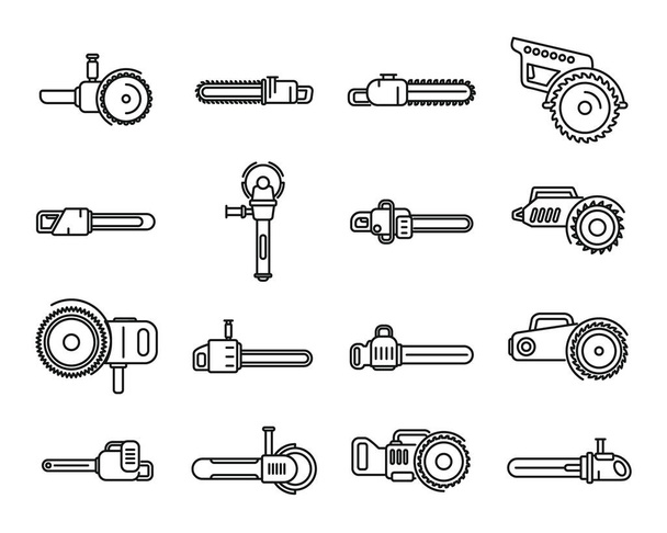 Electric saw icons set outline vector. Chainsaw equipment - Διάνυσμα, εικόνα