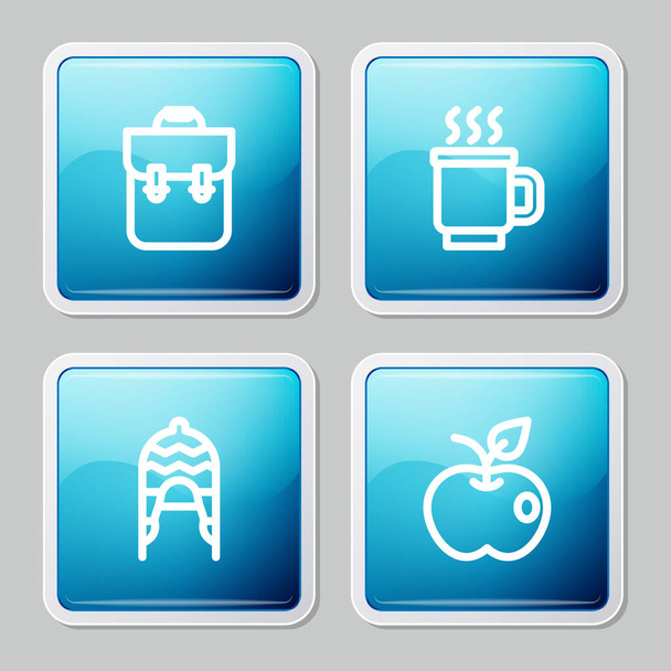 Set line School backpack, Cup of tea, Winter hat and Apple icon. Vector - ベクター画像