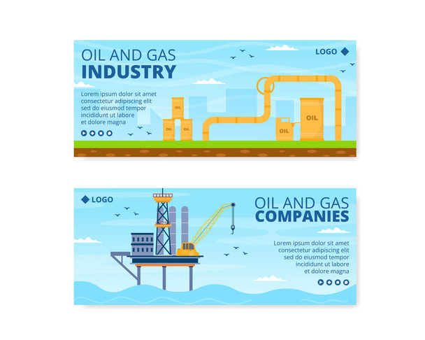 Petrol Gaz Endüstrisi Sancak Şablonu Düz Tasarım Resimleri Sosyal Medya veya Tebrik Kartı için Kare Arkaplan Düzenleme - Vektör, Görsel